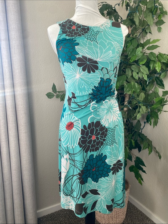 Tommy Bahama Dresses & Skirts - Tommy Bahama Teal and Black Floral Tank Dress With Ruching Waistline Sz M